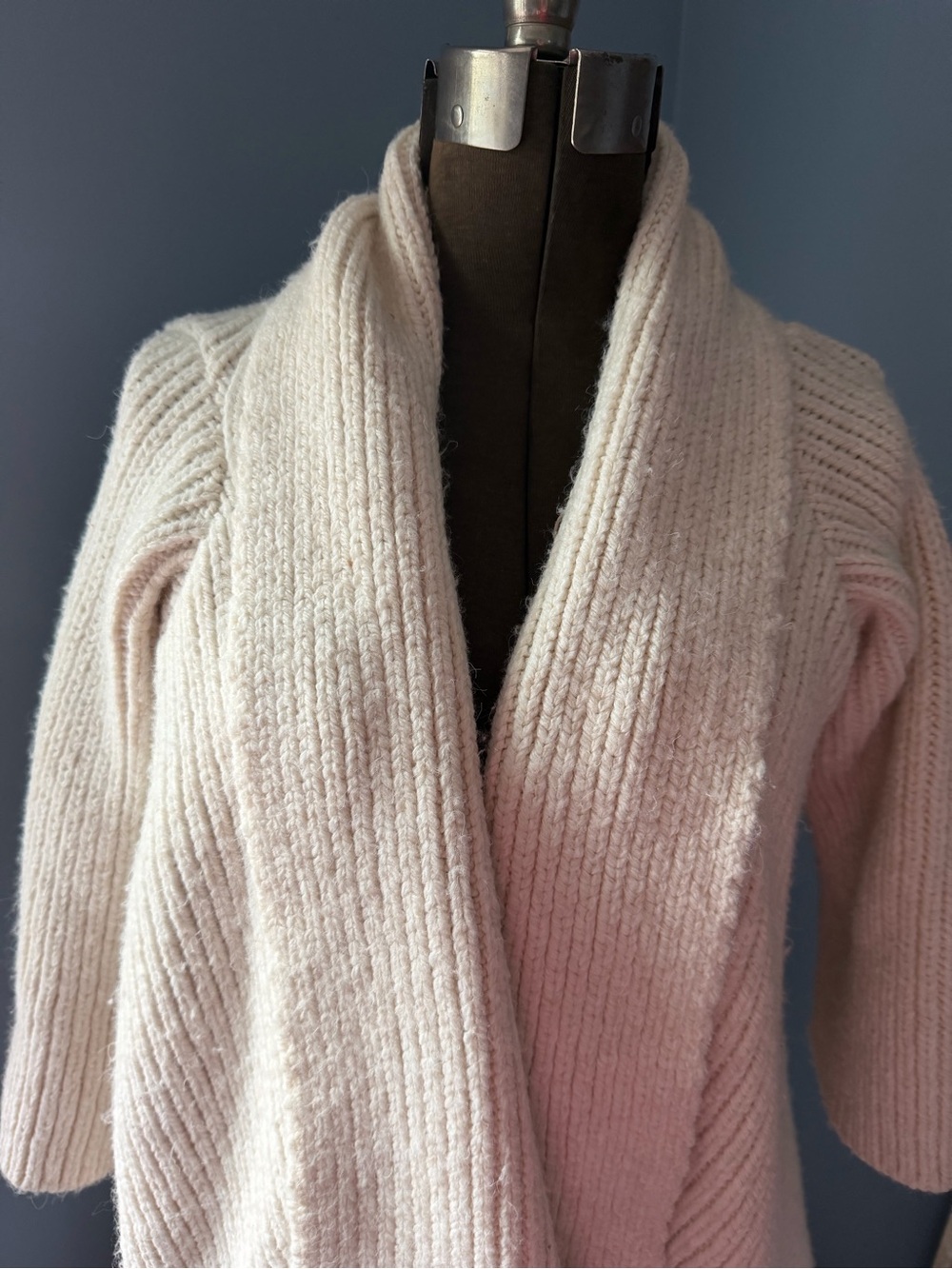 Zara Cream Ribbed Shawl-Collar Cardigan
